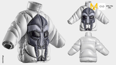 Streetwear Metalface Puffer Jacket #021 - Clo 3D / Marvelous Designer + OBJ / DIGITAL FASHION / HYPEBEAST / FUTURE FASHION