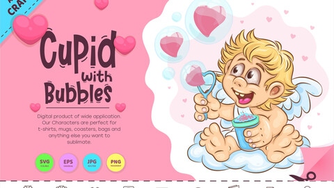Cartoon Cupid with Bubbles. Clipart