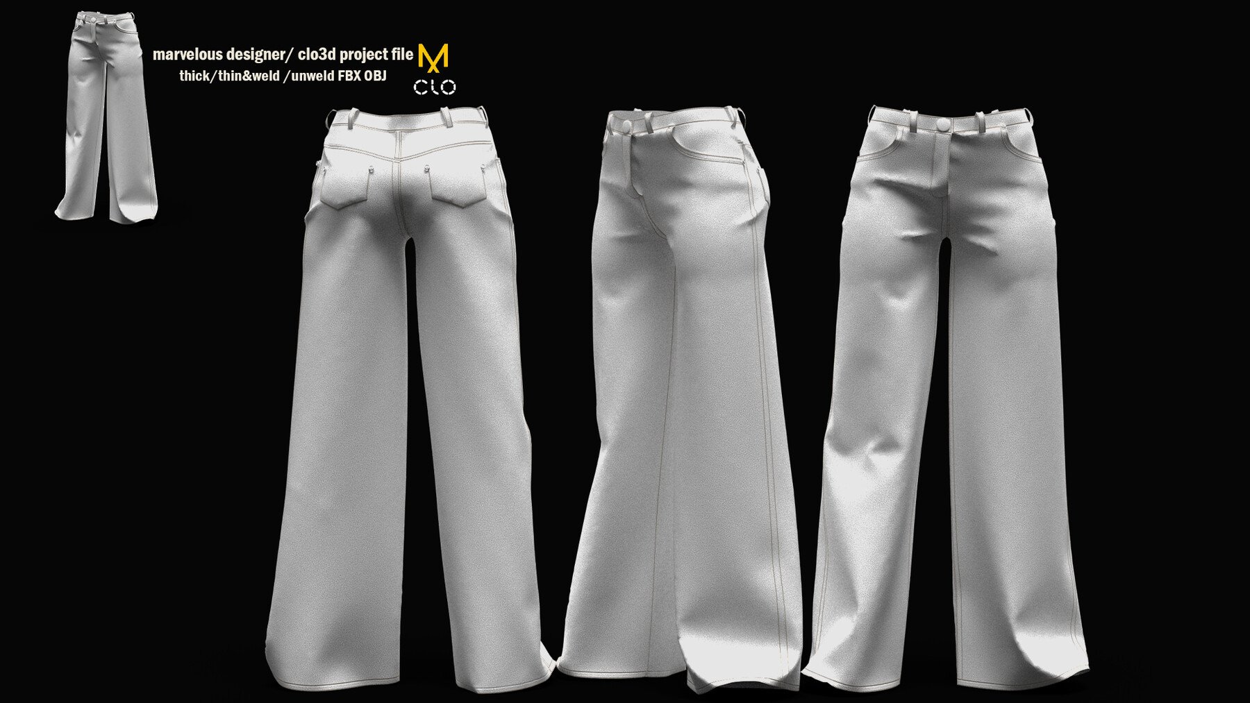 ArtStation - 6 women's jean pants-marvelous designer/clo3d-FBX +OBJ ...