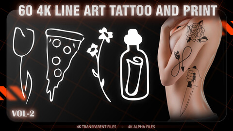 60 4K LINE ART TATTOO AND PRINT   (ALPHA&TRANSPARENT)-VOL2