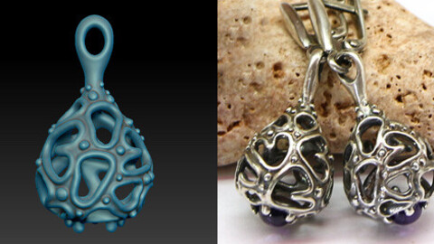 Jewelry 3D model for printing. Earrings model. Dangle earrings with organic pattern