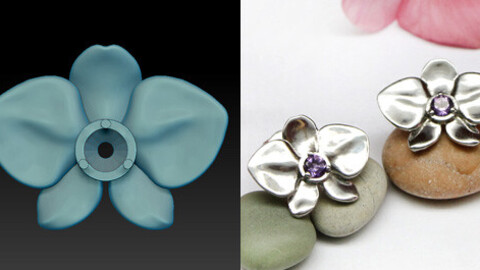 Jewelry 3d model to print. Stud earrings in the form an orchid flower