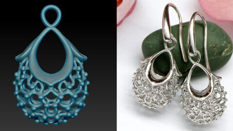 Original dainty earrings 3d model with openwork pattern for printing. 3D jewelry model