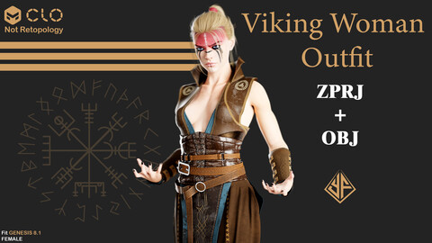 Viking Woman Outfit - MD/CLO3D Projects +OBJ + PBR Textures