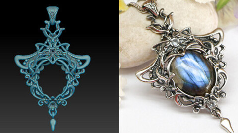 Jewelry 3D model for printing. Fantasy pendant for a cabochon.