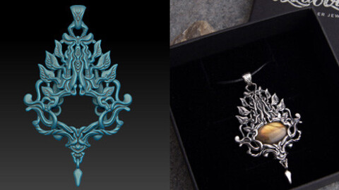 Digital jewelry sculpted 3D model to print. Pendant for a cabochon