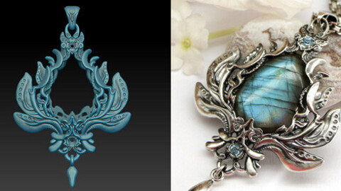 Fantasy sculpted pendant necklace for a cabochon. Jewelry 3d model for printing