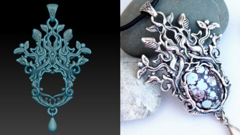 Fantasy pendant necklace 3d model, jewelry design for printing