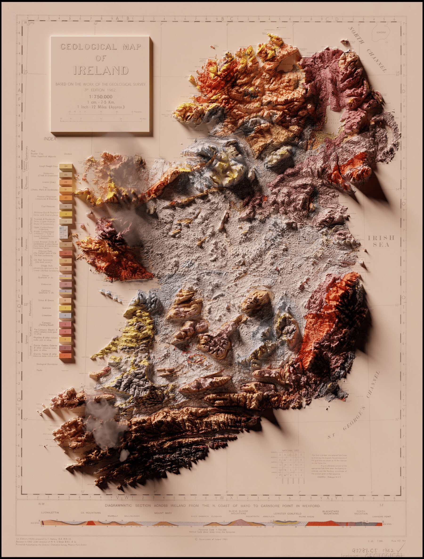 Jacob B - 1962 3D Geologic Map Of Ireland