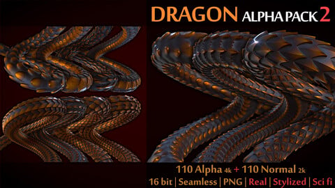 Dragon AlphaPack2 | 110 Alpha and Normal for Brush and Sculpt