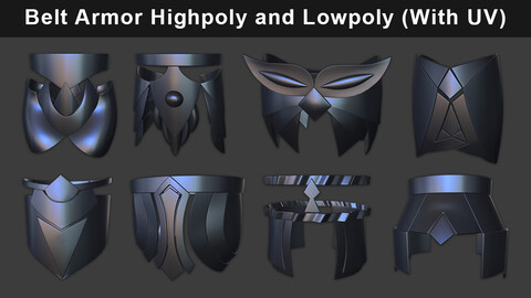 Belt Armor Highpoly and Lowpoly (With UVs)