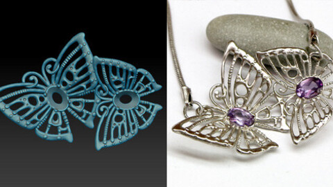 Butterfly pendant necklace. Jewelry 3D model for printing