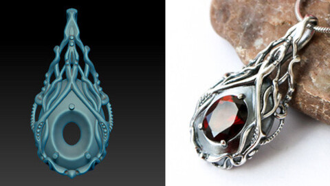 Pendant model with an oval stone intended for oxidizing. Printable jewelry 3D model