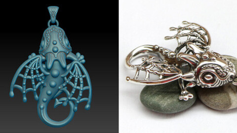 Dragon pendant with wings and pattern for oxidizing. Jewelry 3d model to print