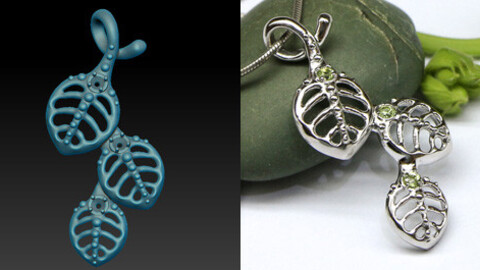 Delicate pendant with 3 leaves and small stones. Jewelry 3D model for printing