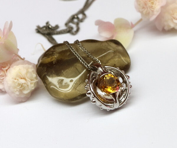 ArtStation - Original pendant necklace with a big stone and reflective ...