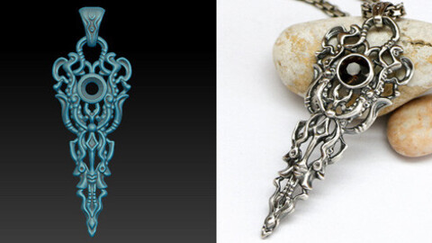 Fantasy pendant with a small stone and openwork pendant. Printable jewelry 3D model