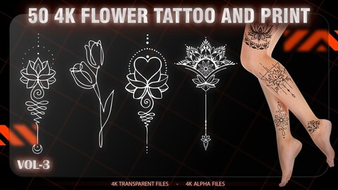 50 4K FLOWER TATTOO AND PRINT (ALPHA&TRANSPARENT)-VOL3