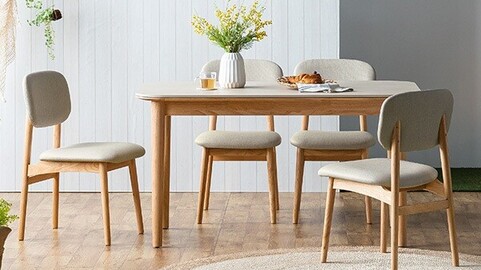 Ceramic Solid Wood Dining Table Set for 6