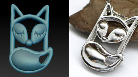 Jewelry 3d model to print. Cute little fox pendant necklace.