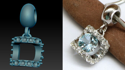 Miniature pendant 3D model with one central stone and a lot of small ones round the perimeter.