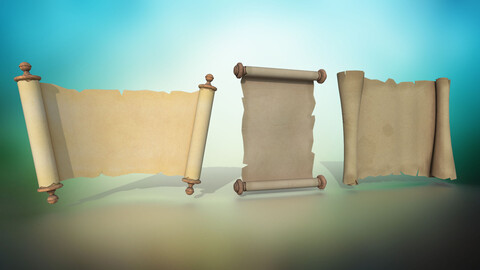 Set of three papyrus scrolls PBR low-poly game ready Low-poly 3D model