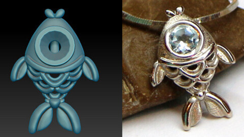 Miniature fish pendant with a stone eye. Jewelry 3d model to print.