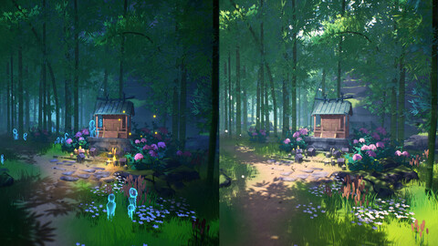 Shrine in Bamboo Forest Day&Night UE4 Scene