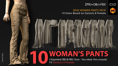 10 WOMAN'S PANT PACK (VOL.03). CLO3D, MD PROJECTS+OBJ+FBX