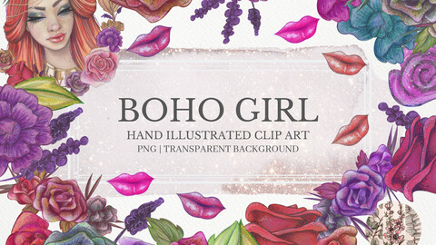 Boho Girl Clipart Collection