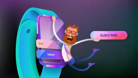 A cartoon man is climbing on the screen of a smart watch