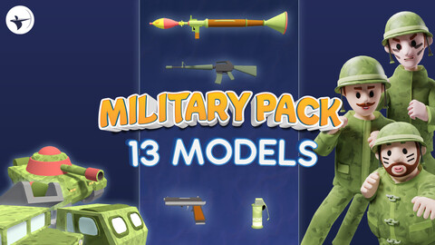 Cartoon Military Soldiers Weapons Vehicles Pack Low-poly 3D model