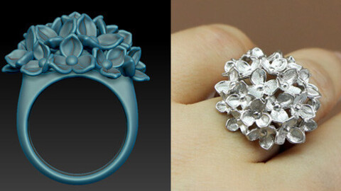 Printable jewelry 3D model. Pretty ring in the form of a flower bouquet.