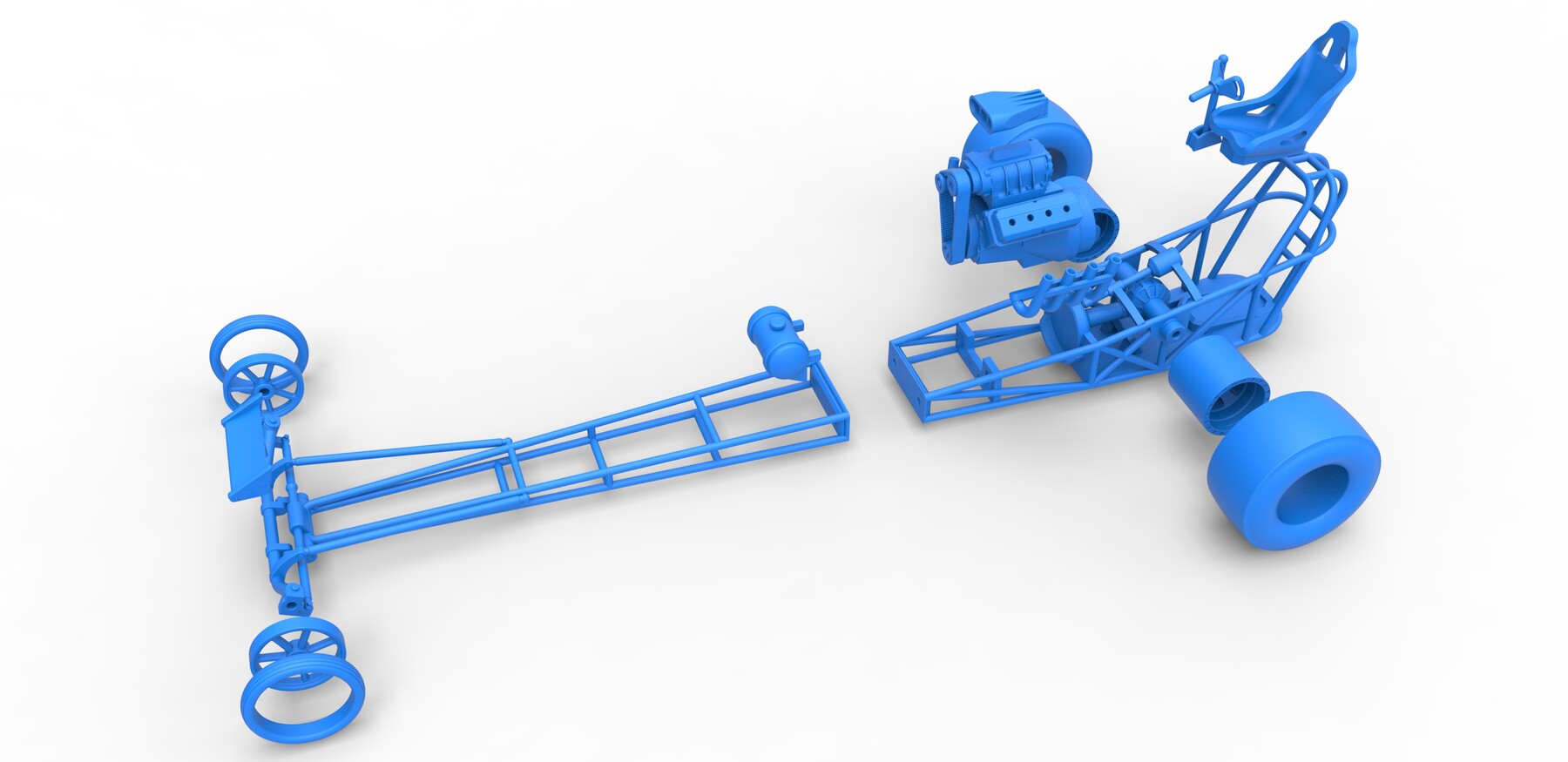 3D Printed Front engine dragster with double supercharged V8