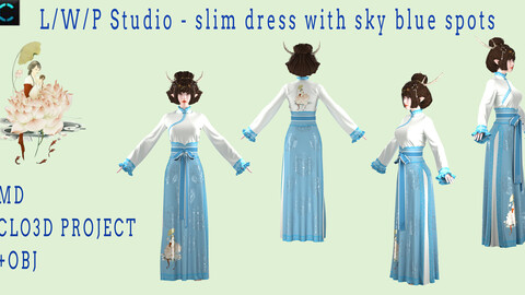 L/W/P Studio - slim dress with sky blue spots