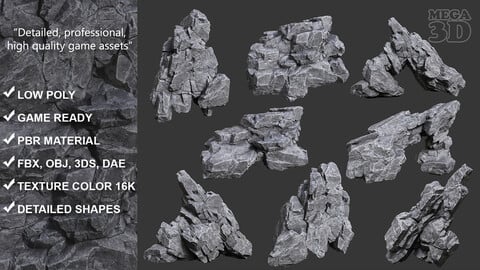 Low Poly Gray Rock Formation 221219 - Ultra HD 16K Texture
