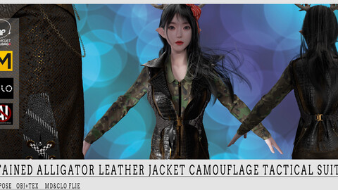 Stained alligator leather jacket camouflage tactical suit