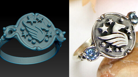 A signet ring with Pegasus. Jewelry model for printing, 3D download