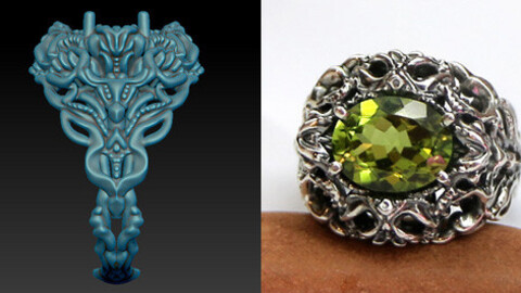 Jewelry 3d model to print. Sculpted ring with an intricate pattern