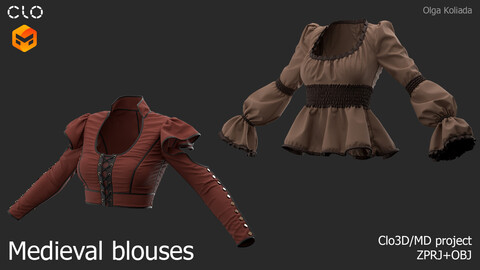 Medieval blouses. Marvelous Designer/Clo3d project+OBJ