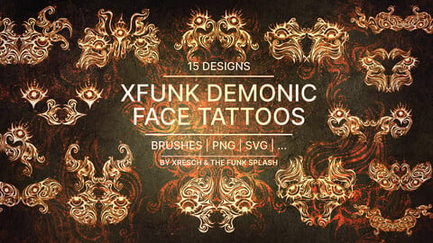 XFunk Demonic Face Tattoos (Vector, PNG, Brushes)