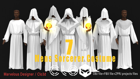 7 Models Mens  Sorcerer Costume / Marvelus &Clo3d / Fbx / obj