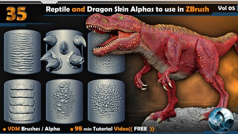 35 Reptile and Dragon Skin Alphas to use in ZBrush  Vol 05
