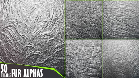 50 Fur and Hair Alphas (Tileable, Displacement Map) vol.5 for ZBrush, Substance