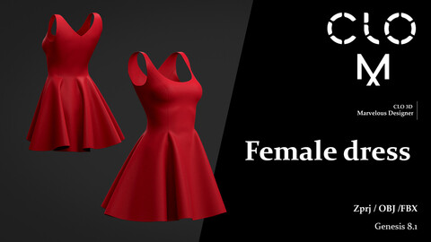 Female dress / Marvelous Designer/Clo3D project file + OBJ