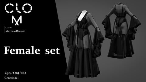 Female set / Marvelous Designer/Clo3D project file + OBJ