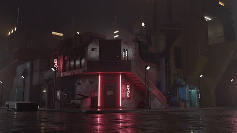 Detailed Cyberpunk Street Scene (3D Blender File)