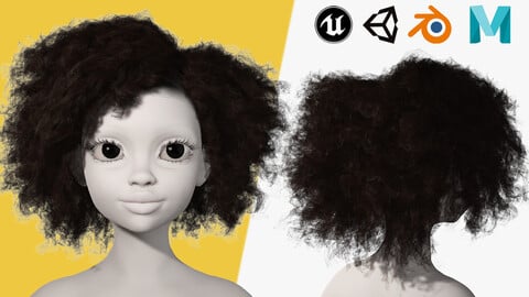 Curly Haircut Female Woman Girl Realistic cartoon hair Low-poly 3D model
