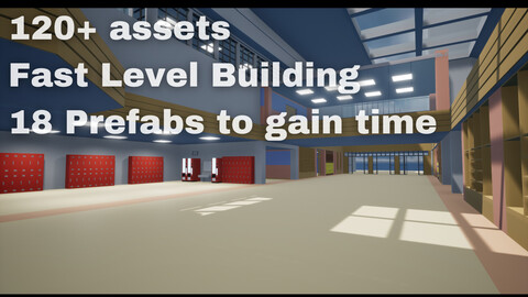 high school lowpoly - 100+ assets // 18 BP Prefab System for Fast level Building