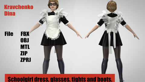 School dress, tights, boots and glasses.